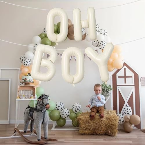 Large Beige Oh Boy Balloons, 40 Inch Cream White Sand OH BOY Balloon Letters with Ribbon, Neutral Ivory Alphabet Oh Boy Balloon for Baby Kid Boys Birthday Baby Shower Gender Reveal Party Decorations - Image 4