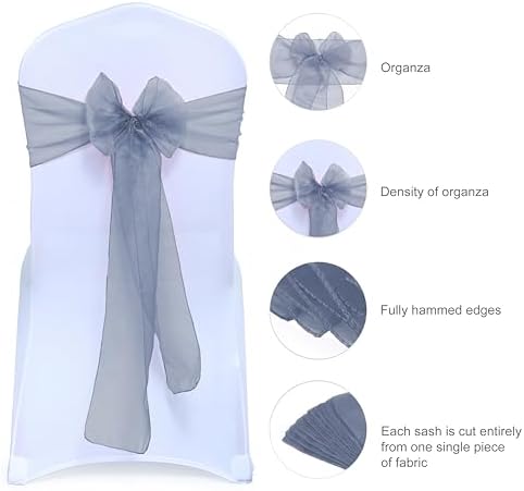 MDS Pack of 125 Organza Chair Sashes for Wedding & Event Décor – Dusty Blue - Image 6