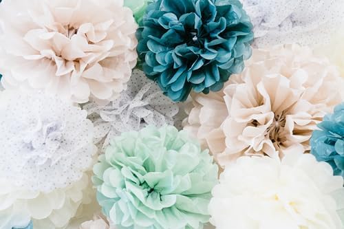 PapaKit 20pc Sage Green Tissue Paper Pom Poms - Elegant Boho Greenery Party Decoration for Wedding, Baby Shower, Bridal Shower, Birthday Backdrop and Floral Hanging Decor - Image 3