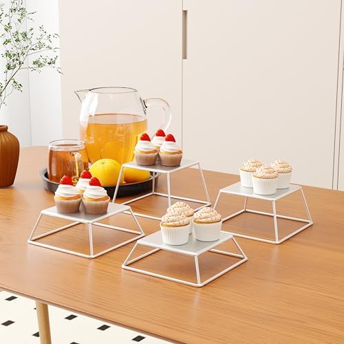 Dessert Table Risers Display Stands Food display White Metal Square Retail Pizza,Cupcake,Candy Stands Food Platter Tray,6x6 INCH,Set of 4 - Image 3