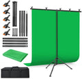 Green Screen Backdrop Kit with Stand for Streaming, 5x7ft Photo Greenscreen Background with Portable T-Shape Stand and 5 Clamps for Photography Photoshoot, Studio Video Recording by JEBUTU