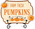 Fall Table Sign 5x7 Inch Autumn Decor, Rustic Party Centerpiece with Metal Stand & 2 DIY Stickable Wood Decor, Farm Fresh Pumpkins Thanksgiving Table Decoration for Home & Party Display - B04 by AMHGLW