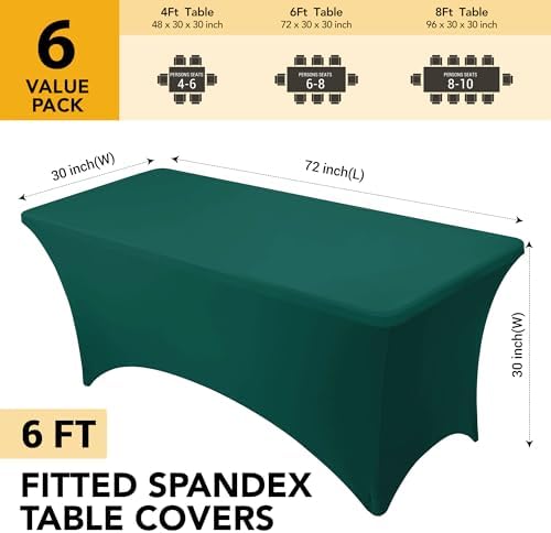 6-Pack Hunter Green Spandex Tablecloths for 6ft Rectangle Tables - Image 6
