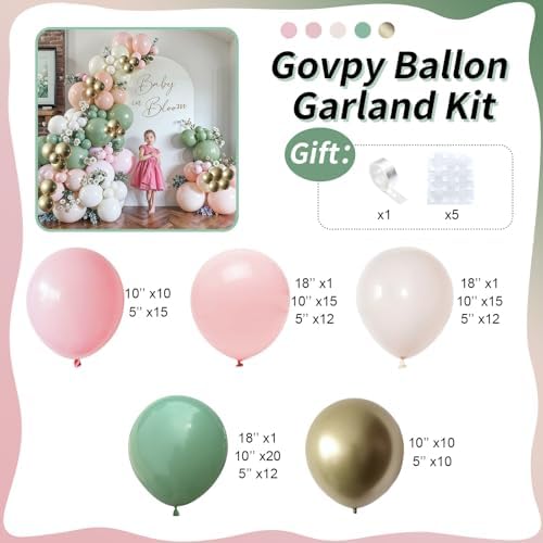 Baby in Bloom Balloon Arch Kit, 134Pcs Dusty Sage Green and Pastel Pale Pink Cream White Beige Light Gold Floral Balloon Garland for Girls Boho Baby Shower Flower Birthday Garden Tea Party Decorations - Image 2