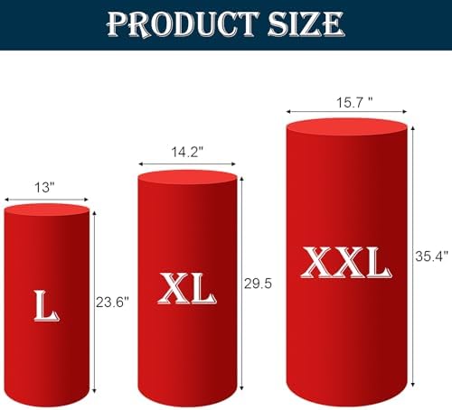 SaitiMade Set of 3 - Red Cylinder Pedestal Stand Covers - Image 2