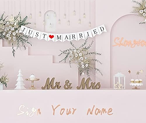 VIOPVERY Wooden Mr & Mrs Wedding Sign with Just Married Banner,Wood Color - Image 4