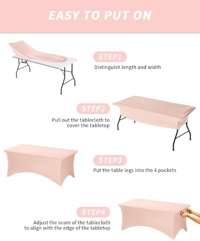 Fixwal 2 Pack 4FT Light Pink Birthday Tablecloth Spandex Table Cover - Image 5
