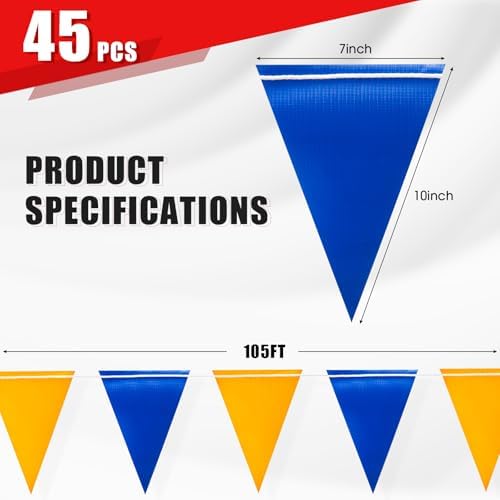 Safety Warning Pennant Banner Flags(BLUE+YELLOW,45pcs,105FT) - Image 2