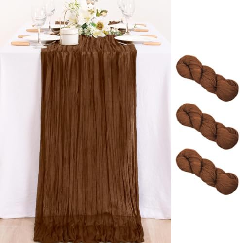 Fall Table Runner Brown Cheesecloth Table Runner Home Decor 10ft, 3 Pack by MLMC