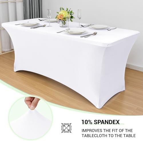 Obstal 8ft Stretch Spandex Table Cover, 4 Pack, White - Image 2