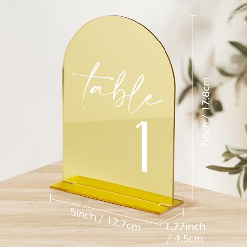 HOODO Gold Mirror Acrylic Wedding Table Numbers 1-10 with Stands, 5"x7" Arched Acrylic Signs and Holders, Gold Mirror Arch Table Numbers for Wedding Reception, Centerpiece, Party, Anniversary, Event - Image 3