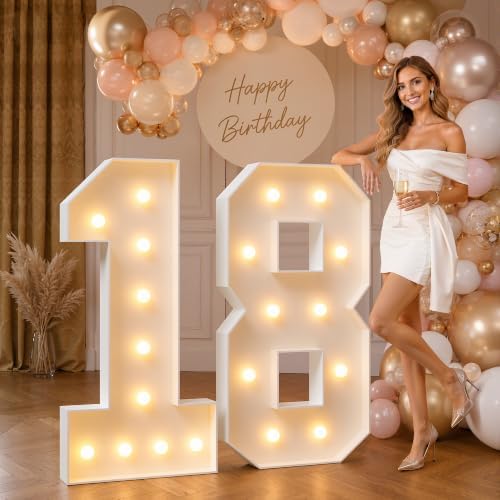 imprsv 4FT Light Up Marquee Numbers 18 for 18th Birthday Decorations by Letsmakeitimpressive