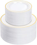 NOCCUR 200PCS Gold Plastic Plates - 100 Dinner / 100 Dessert Disposable Plates Heavy Duty - Ideal for Wedding/Party/Fall/Thanksgiving by NOCCUR