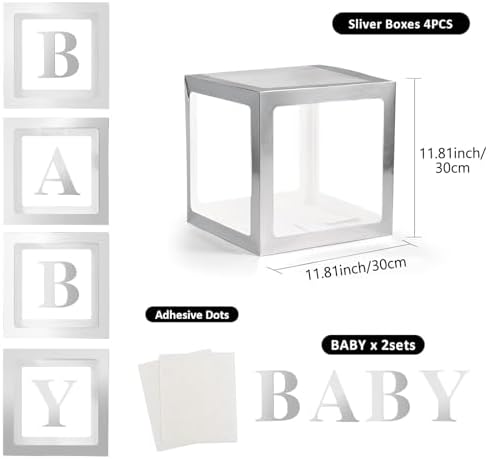 Voircoloria Baby Boxes with Letters, Silver, 4 Transparent Balloon Boxes - Image 2
