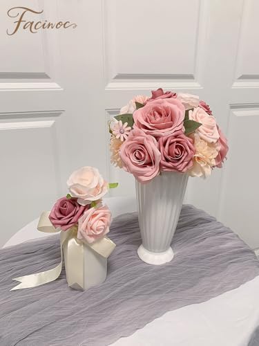 FACINOC Roses Artificial Flowers Pink Bouquets Box Set for DIY Bridal Wedding Shower Decorations Fake Floral Arrangements for Party Table Centerpieces Home Decor Indoor Outdoor Dusty Blush 19pcs - Image 6