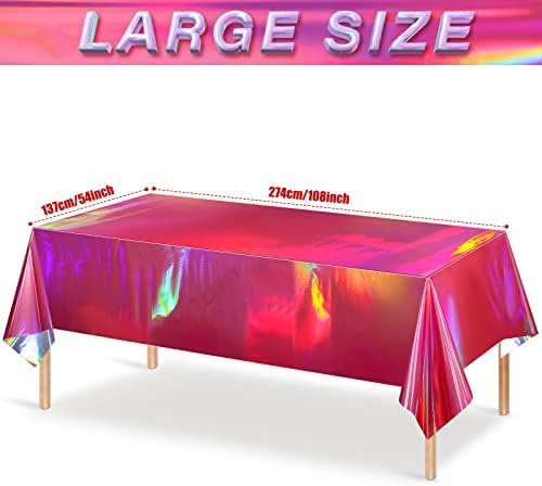 1 Pack Hot Pink Iridescence Plastic Tablecloths Shiny Disposable Laser Rectangle Table Covers Holographic Foil Tablecloth Iridescent Party Decorations Birthday Bridal Wedding Christmas, 54 x 108 Inch - Image 2