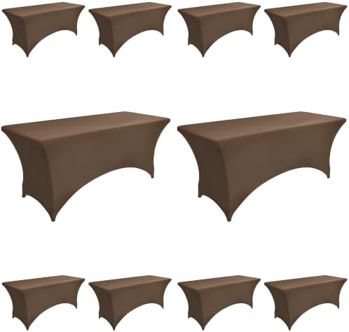 10-Pack 6ft Spandex Table Covers for Rectangle Standard Folding Tables - Wrinkle Resistant Stretch Tablecloths - Ultimate Fitted Table Protector for Parties, Banquet, Wedding by Unknown