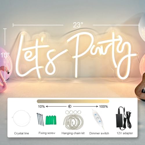 Custom Let's Party Neon Signs Large sign with Dimmer for Bachelorette Party Engagement Party First Birthday Favors, Birthday Party, Wedding 40X20inchs (Medium) - Image 2