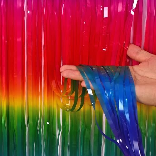Gradient Neon Party Streamers Backdrop Decorations 3.2ft x 8.2ft 2 Packs - Image 4