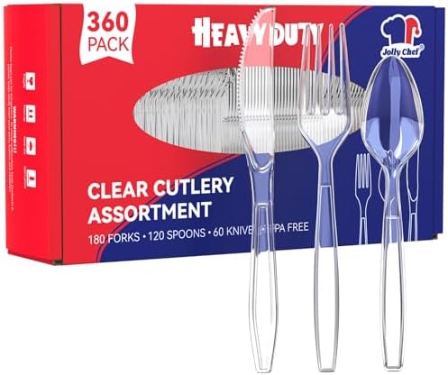 JOLLY CHEF Plastic Silverware 360 Count-180 Forks, 120 Spoons, 60 Knives by JOLLYCHEF