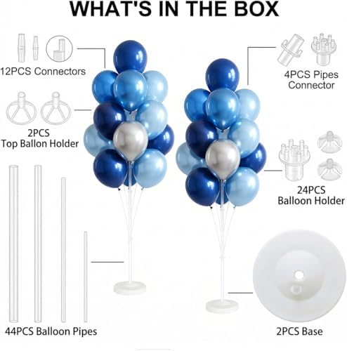 2 Sets of Chrome Blue Sliver Balloon Column Stand Kit, for Party Decor - Image 2
