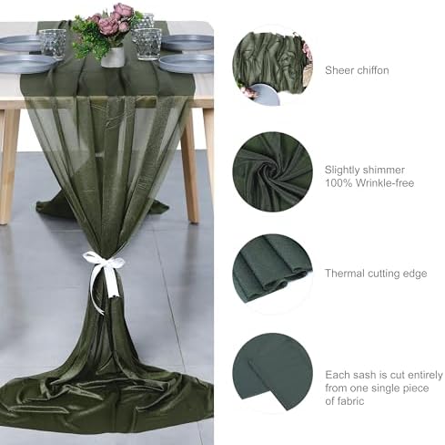 Pack of 20 Chiffon Table Runners 29 x 120 Inch, 14FT Long - Olive Green - Image 6