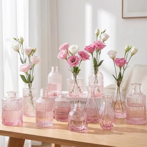 Mini Bud Vases Centerpieces for Tables,Clear Bud Vases for Flowers,Small Flower Vases Suitable for Birthday Party,Anniversary,Wedding Reception,Baby Shower (GradPink, 12PCS) - Image 5