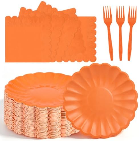 75 Pcs Fall Paper Plates and Napkins, Orange Tableware Set for 25 Guests by Unknown