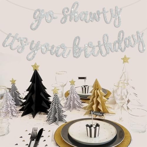 BEISHIDA Silver Pre-Strung Go Shawty It's Your Birthday Banner Decor - Image 5