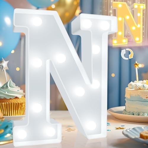 Pooqla LED Marquee Letter Lights, Warm White and Cool White Decorative Lighted Letters, Light Up Alphabet Letters for Boys Girls, Party, Wedding, Bar, Night Light, Birthday Decoration, Letter N by Pooqla