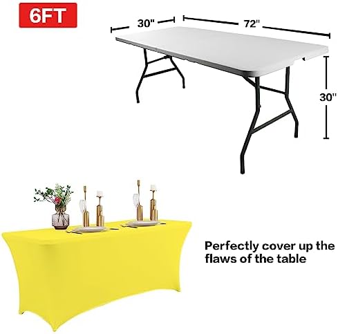 IVAPUPU 2 Pack 6FT Table Cloth for Rectangular Spandex Yellow Table Cover - Image 3