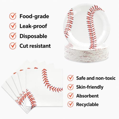 50pcs Baseball Plates and Napkins Party Supplies, 7Inch - Image 4