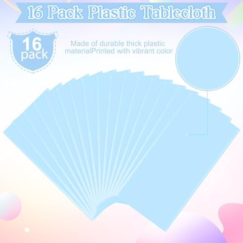 16 Pack Light Blue Plastic Tablecloth for Rectangle Tables, Premium Decorative Baby Blue Disposable Table Cloths for Parties, Rectangle Party Table Cover for Birthday Wedding Baby Shower, 54x108 Inch - Image 4