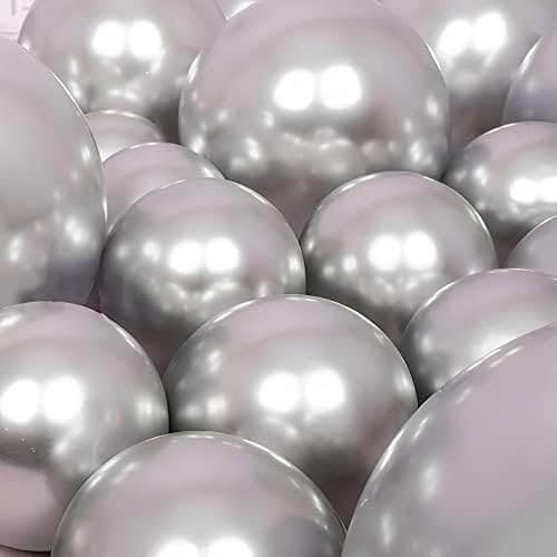 Voircoloria 105pcs Metallic Silver Party Latex Balloons, 12inch - Image 6