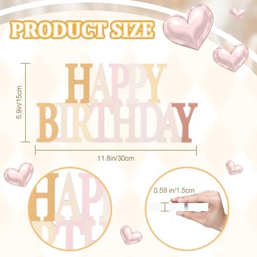 Novabright Happy Birthday Sign, Boho Champagne Gold, No Glitter - Image 2