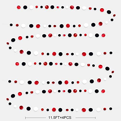 46 Ft Red Black and White Circle Dots Garland Hanging Paper Polka Dots Streamer for Graduations Birthday Bachelorette Engagement Wedding Bridal Shower Holiday Casino Poker Pirate Party Decorations - Image 2