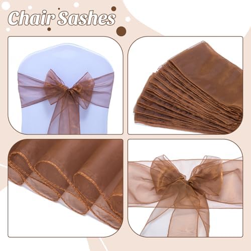 MDS Pack of 75 Organza Chair Sashes for Wedding & Event Décor – Coffee - Image 4