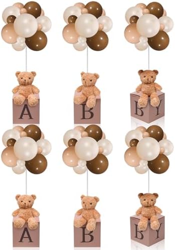 Lenwen 6 Sets Baby Letter Boxes Baby Shower Decor, Bear, Brown by Lenwen
