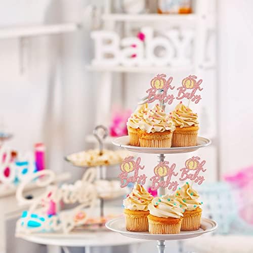 24Pcs Oh Baby Cupcake Toppers Rose Gold Glitter Pumpkin Birthday Baby Shower Party Decorations Cake Picks Fall Babyshower Cupcake Decorations - Image 6
