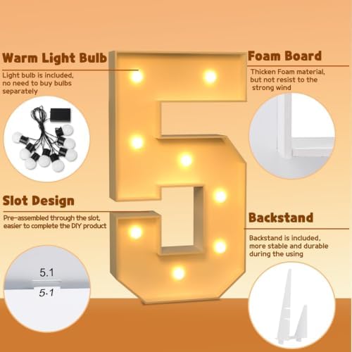 imprsv 3FT Marquee Numbers, Large Light Up Numbers 5 for 5th Birthday Decor - Image 4