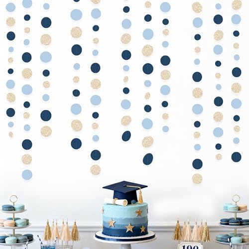 Navy Blue Champagne Gold Polka Dots Garland Hanging Paper Circle Dot Streamer for Birthday Wedding Shower Graduation Engagement Bridal Shower Bachelorette Retirement Party Decorations Supplies - Image 6