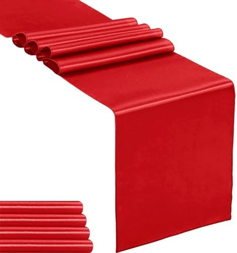 5-Pack Satin Table Runner Red 12 x 108 inches Long, Table Runners for Wedding, Birthday Parties, Banquets Decorations（5 Pack, 12x108 Inch, Red） by Hahuho