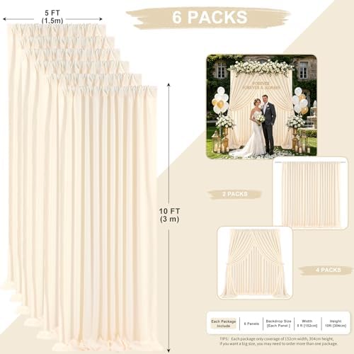 Beige Backdrop Curtains 30ftx10ft Wedding Polyester Photo Drapes - Image 3