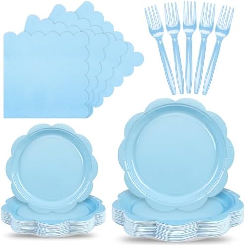 96 Pcs Light Blue Paper Plates and Napkins Party Supplies Serve 24 Guests by Unknown