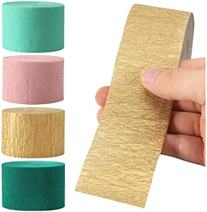 Sage-Green Pink-Gold Crepe Paper Streamers - 8 Rolls Green Party Decorations Streamer Birthday Rustic Wedding Bridal-Shower Bachelorette Engagement Paper Flowers Valentines Mothers Day Decor Panduola - Image 4