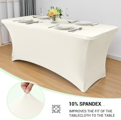 Obstal 6ft Stretch Spandex Table Cover, 4 Pack, Cream - Image 2