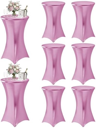 KeyWave Spandex Cocktail Table Covers, 32x43 Inch, Shiny Pink, 8 Pack by Keywave