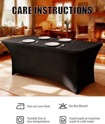 6FT Black Table Cloth - 4 Pack Fitted Stretch Rectangle Spandex Tablecloth, Washable Table Cover for Party, Picnic, Wedding, Banquet, Birthday and Festival(30" x 72") - Image 6