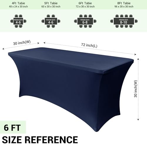Obstal 6ft Stretch Spandex Table Cover, 4 Pack, Navy Blue - Image 4