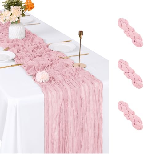 3 Pack Light Pink Cheesecloth Table Runner, 17 x 108 inch, Semi Sheer Boho Cheese Cloth Fabric Table Runner Bulk for Wedding, Birthday, Party, Holiday, Home Decor (Light Pink) by ACSUIT